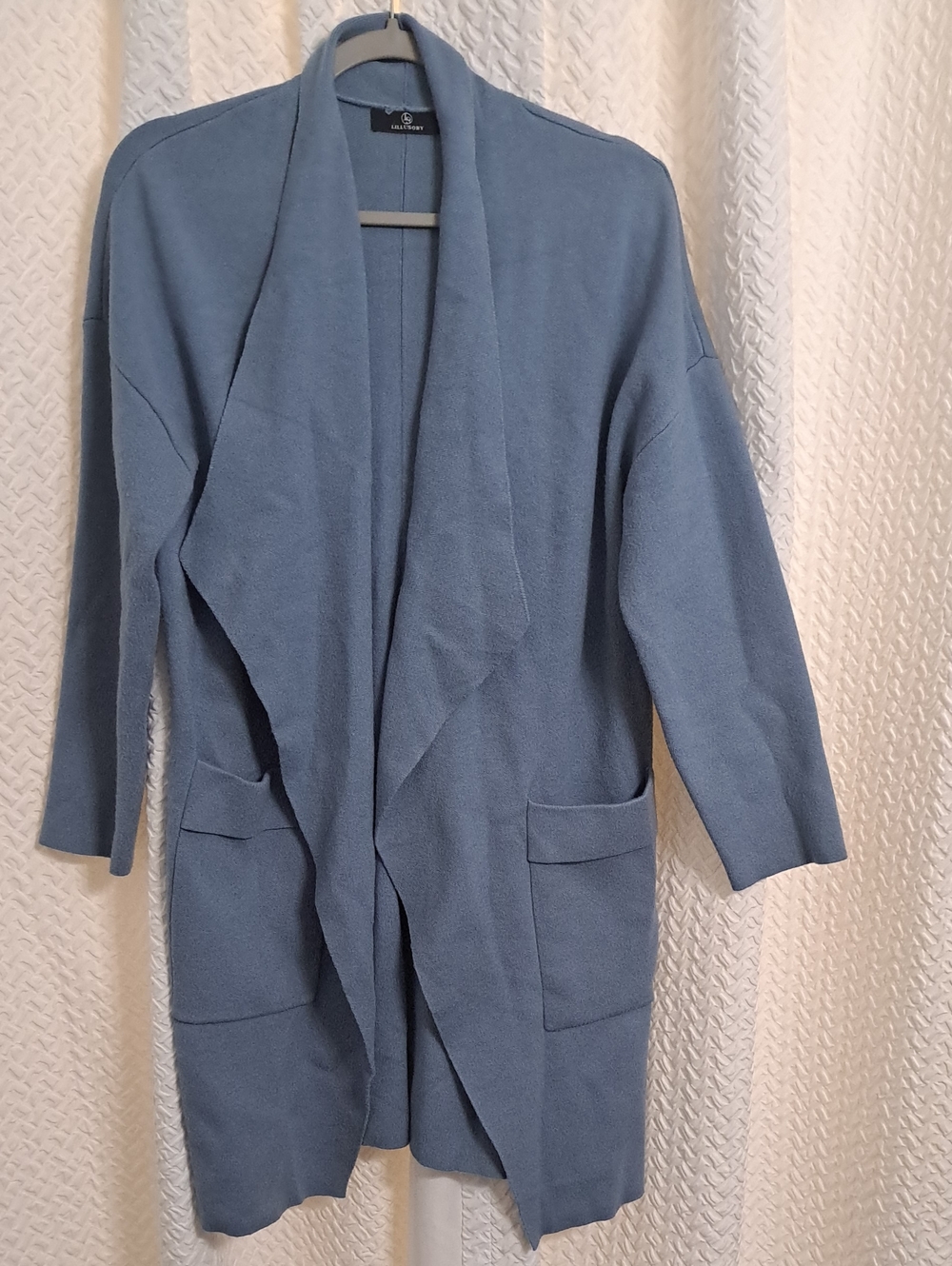 Light Blue Open-Front Longline Cardigan with Pockets